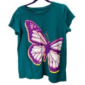 Place Butterfly T Shirt size L 10/12 Girls Turquoise Teal Purple Short Sleeve